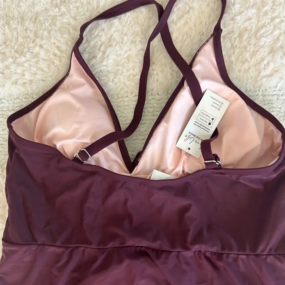 Cupshe Women's Ruched Cross Back Swim Dress, Size Small, Purple, NWT_4